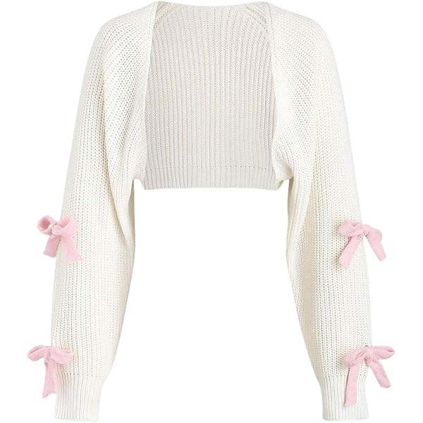 Women's Y2K Crop Cardigan Long Sleeve V-Neck Satin Ribbon