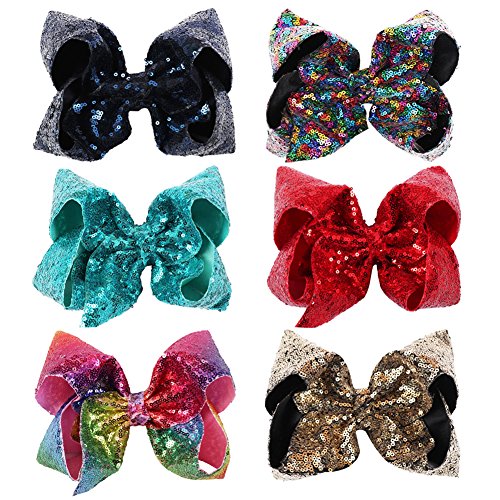 NCMAMA Sequin Ribbon Bows Set: 6-Pack Cute Hair Bows For Women & Teens & Kids| Premium Quality Handmade 7