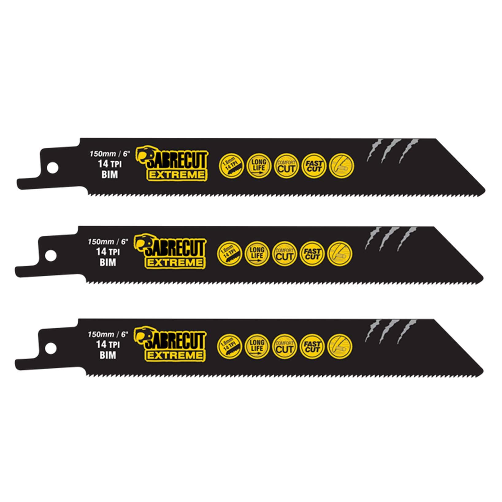 3 x SabreCut SCRS922BF_3 150mm 14 TPI S922BF Fast Wood and Metal Cutting Reciprocating Sabre Saw Blades