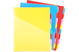 WOT I Plastic 8-tab Dividers with 2 Clear Pockets - 3 Sets, Binder Dividers for 3 Ring Binder, Bright Multicolor, Total 24 Tabs