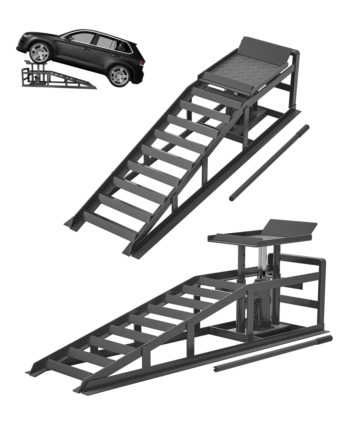Photo 1 of Hydraulic Car Ramps, 5T 10000lbs Low Profile Car Lift Service Ramps Truck Trailer Garage,Height Hydraulic Vehicle Ramps, Lift Height 11.61-16.21 Inches, 4-Position Adjustment - 2 Pack