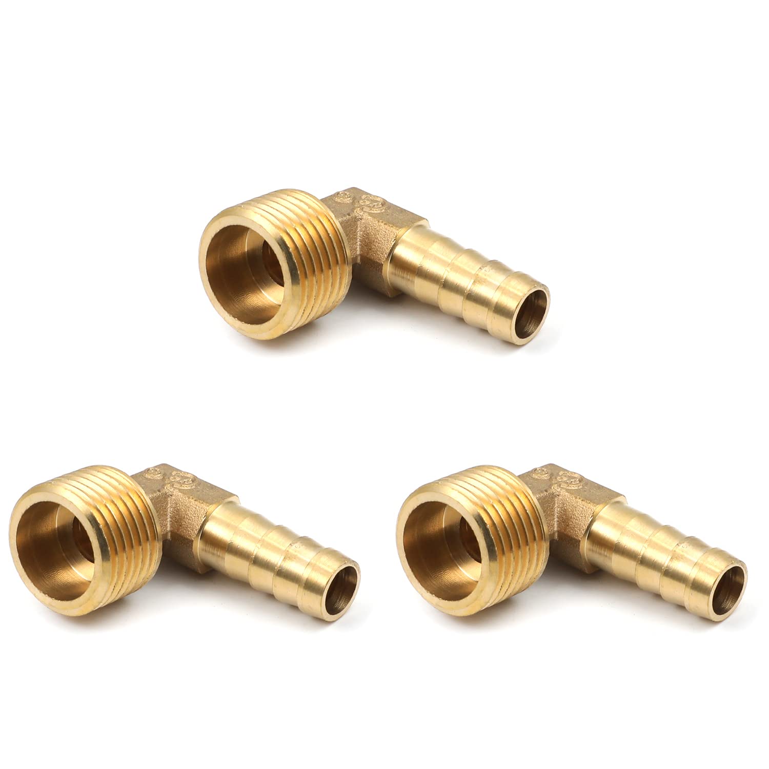 Othmro Brass Hose Barb Fitting,90 Degree Elbow For Connecting Hose To Threaded Pipe At An Angle,10mm Barbed To G1/2 Male Pipe Adapter Connector for Water Fuel Air 3pcs