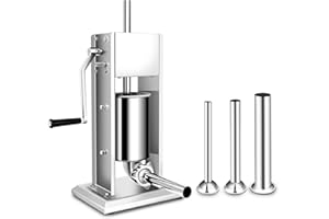 7LB Sausage Stuffer, Stainless Steel Vertical Sausage Filler with 4 Tubes & Air Valve for Homemade Sausage, Jerky - Manual Fo