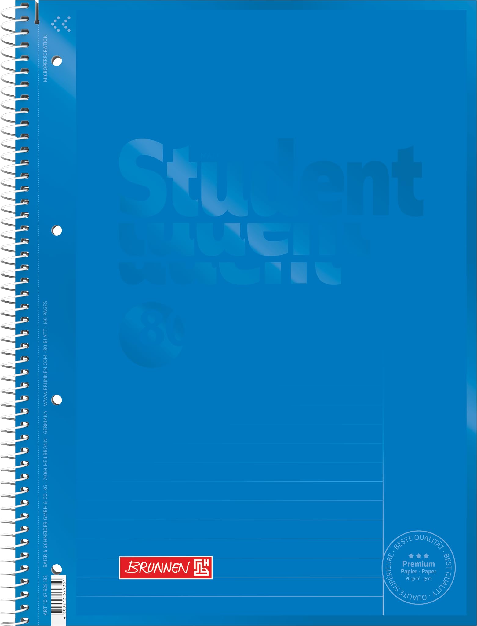 Brunnen Colour Code 1067925133 Notebook/Notepad Student A4 liniert (Type 25) 90 g/m² 80 Pages Azure