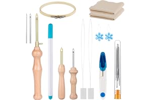 Cheloment Punch Needle Tool with Embroidery Hoop,Punch Needle Cloth Embroidery Punch Needle Set,Adjustable Punch Needle Kit for Adults Beginner,Hand Sewing Lover