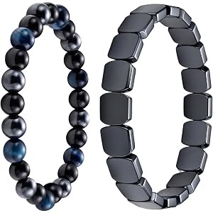 LINGLUX 2Pcs Natural Tiger Eye Obsidian Hematite Bracelets for Men Women | Triple Protection Energy Stone, Durable Stretch Co