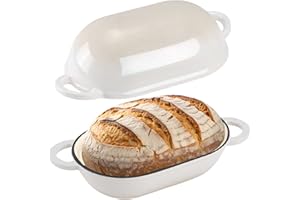 Enameled Cast Iron Sourdough Bread Oven, 2.5QT Loaf Cast Iron Bread Pan with Lid, Oval Dutch Oven for Homemade Bread Baking (