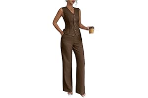 SOLY HUX Women's 2 Piece Outfits V Neck Button Down Vest Tops and High Waisted Pants Set Office Work Suit