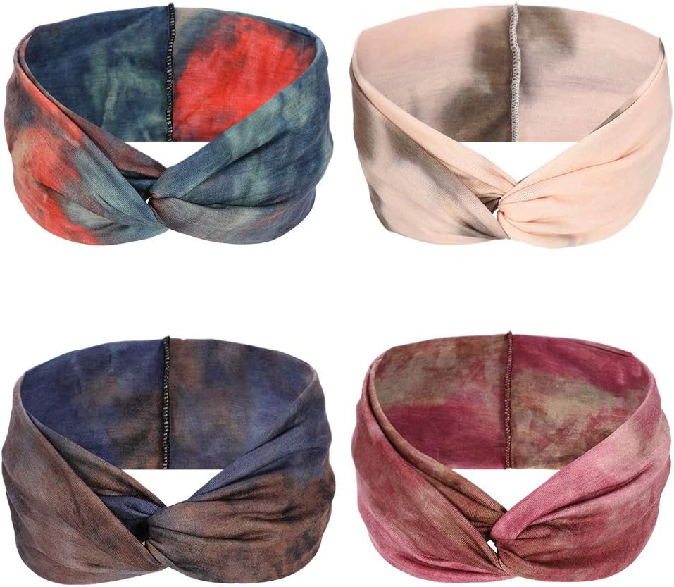 fanshiontide 4 Pcs Vintage Elastic Floal Style Headbands Stretchy Moisture Hairband Twisted Knot Hair Band Soft Wicking Stretchy Head Wrap for Women Young Ladies