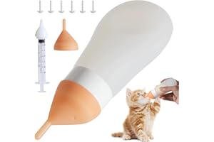 Elevonix Kitten Bottle Feeding Kit, Soft Silicone Squeezable Puppy Bottles for Adjustable Milk Flow with Replacement Nipple & Syringe, Newborn Puppy & Kitten Milk Feeder(White, 3.2fl oz)