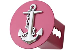 3D Chrome Ship Anchor Emblem on Hot Pink Metal Trailer Hitch Cover Fits 2" Receivers (Round)