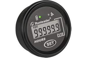 Runleader LCD Hour Meter Gauge, AC 6V to 85V & DC 6V to 60V, Resettable TOT Hours,Maintenance Reminder for Golf Cart Forklift