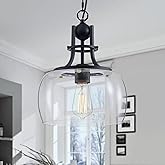 WUZUPS Chandelier Rustic Farmhouse Industrial Round Ceiling Pendant LED Light Fixture with Clear Glass Shades for Dining Room