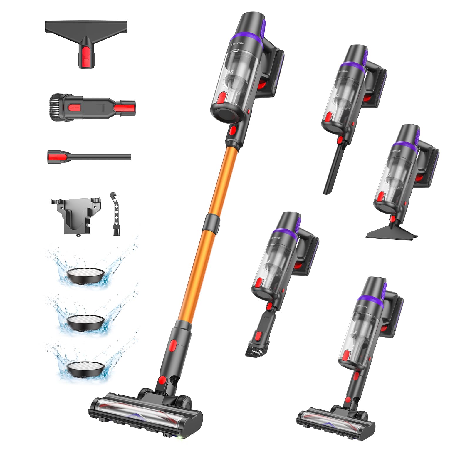 Photo 1 of TechRise Cordless Vacuum Cleaner for Home, Powerful Suction Stick Vacuum with Tangle-Free Brush, Up to 60 Min Runtime, 8-in-1 Versatile & Self-Standing for Hardwood Floors, Carpets, Pet Hair
