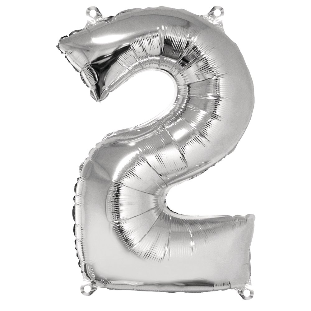 Rayher Silver Number 2 Foil Balloon, Birthday Party Number Decoration, Large Foil Balloon for Helium and Air Filling, 96cm Number Balloon, silver, 87024606