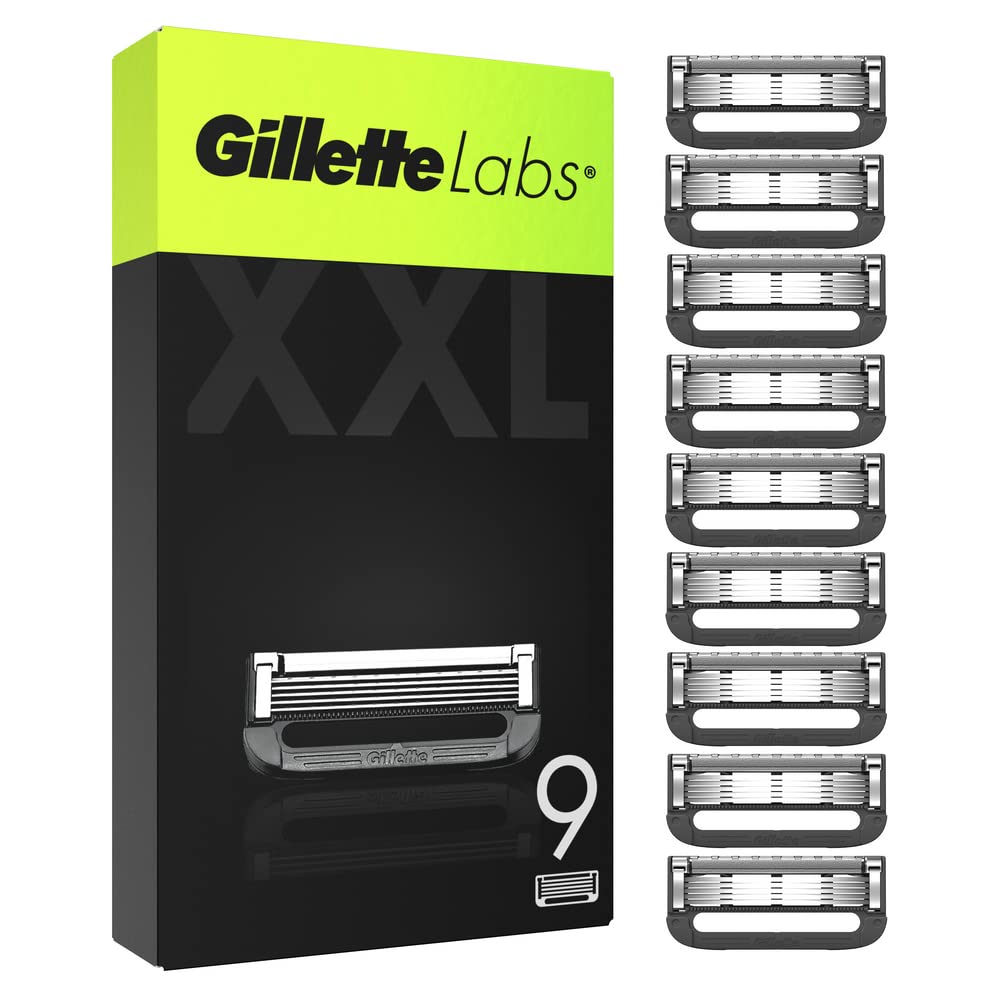 Gillette Labs Razor Blades Men, Pack of 9 Razor Blade Refills, Compatible with GilletteLabs with Exfoliating Bar and Heated Razor
