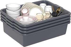 Quickquick 13 L Plastic Commercial Bus Box, Plastic Wash Tubs, Gray, 4 Packs