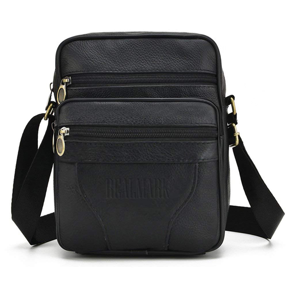 Realmark Men's Leather Shoulder Bags Genuine Leather Cross Body Bag Messenger Business Handbags Small Side Satchel Crossbody Bag