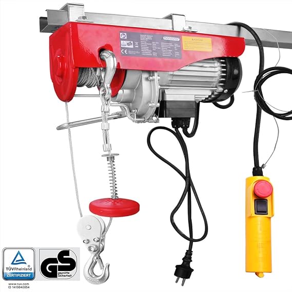 Monzana Seilzug Seilwinde elektrisch - Tragkraft von 200kg bis 400kg - 1000W - Hebehöhe 12m - Stahlseil 12m - Modellwahl 125k