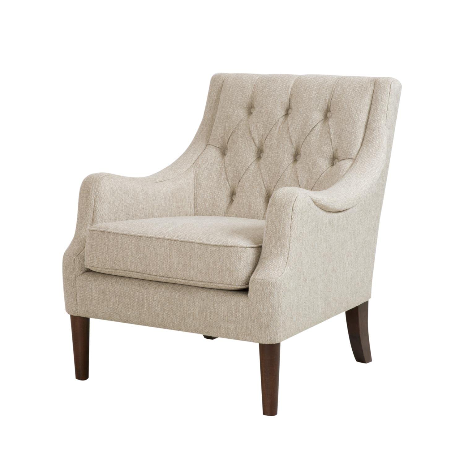 Photo 1 of Madison Park Accent Chair for Living Room, Upholstered Button Tufted Back, Removable 5.75" T Seat Cushion, Solid Wood Legs, Modern Accent Armchair Family Room Furniture, Bedroom Chair, 29.25"W Beige