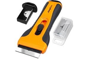 JiangCore Razor Blade Scraper Tool with 15 Extra SK5 Blades - Multi-Surface for Glass Tile Window Car Cooktops - Stainless Steel, Cleaning & Paint Removal Tool
