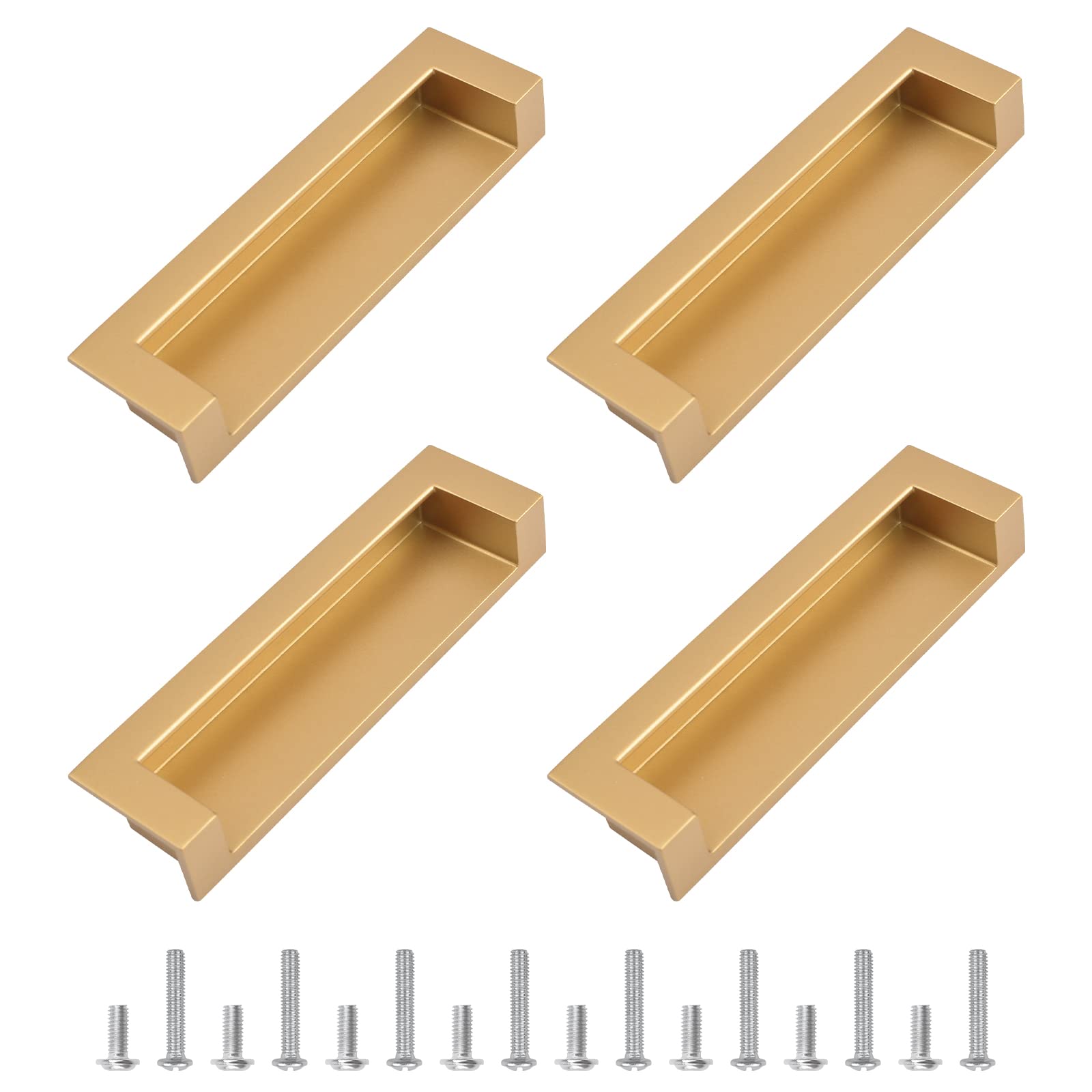 MOROBOR Tatami Hidden Door Handles, 4pcs Embedded Handle, Recessed Finger Pulls with Hidden Concealed Screws for Cabinet Wardrobe Drawer (Placer gold-109mm)