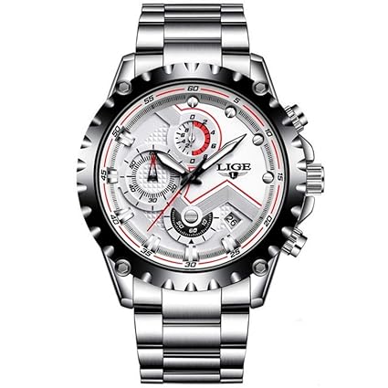 Bernsuisse LIGE Multi-Functional Chronograph Japanese Quartz Stainless Steel Business Outdoor Sports and Leisure Fashion Waterproof Wristwatch for Men LIGE 9821 SS - Silver