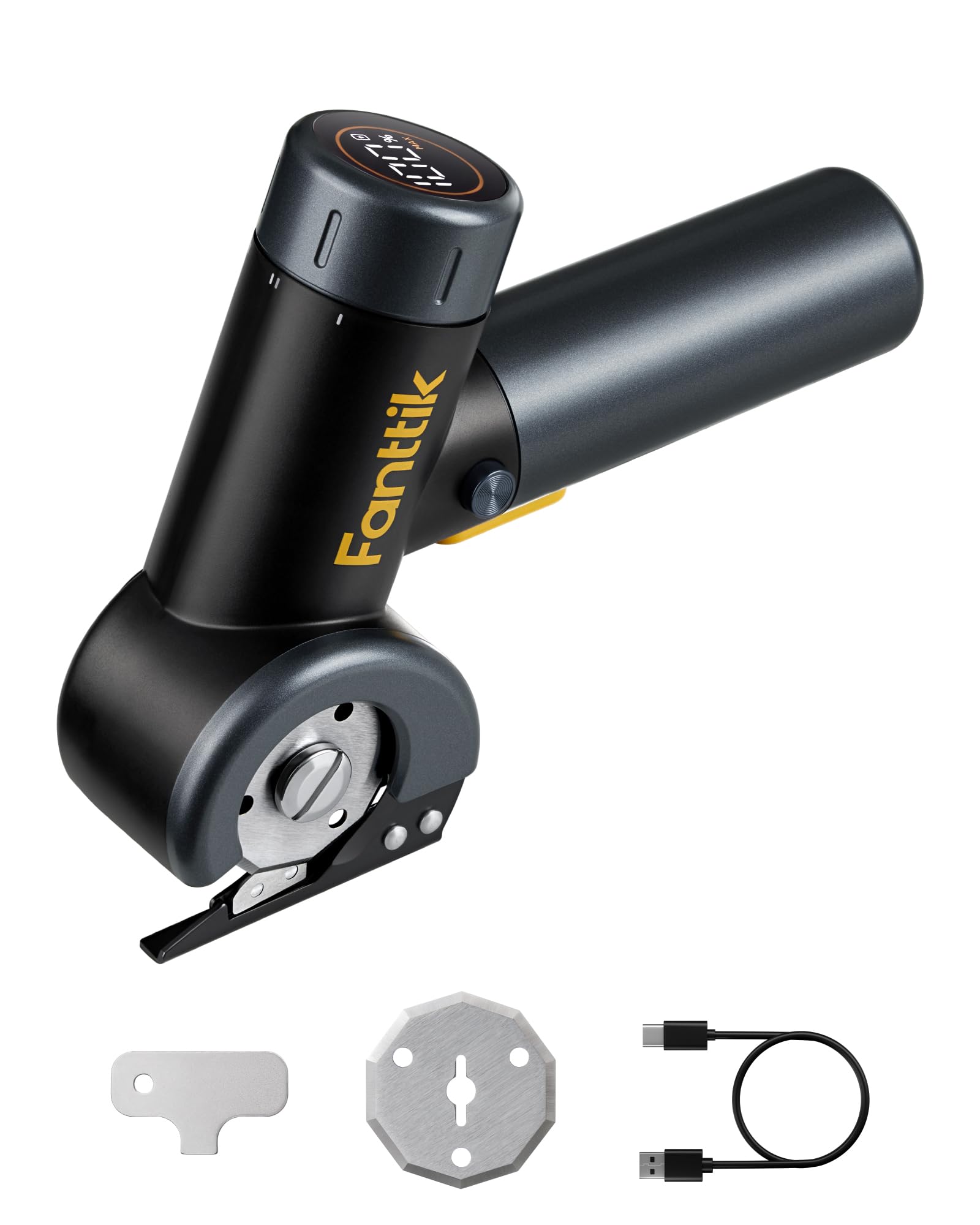 Fanttik C8 Nano Easyswap Cordless Electric Scissors with LED Display, Rechargeable Cardboard Cutter with 2 Blades, EasySwap Blade Change, LED Light, for Thin Cardboard Box Carpet Leather - Black