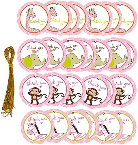 24pcs Thank You Tags, Animals Gift Tags with String Baby Shower Birthday Wedding Party Thank You for Celebrating with us Tags