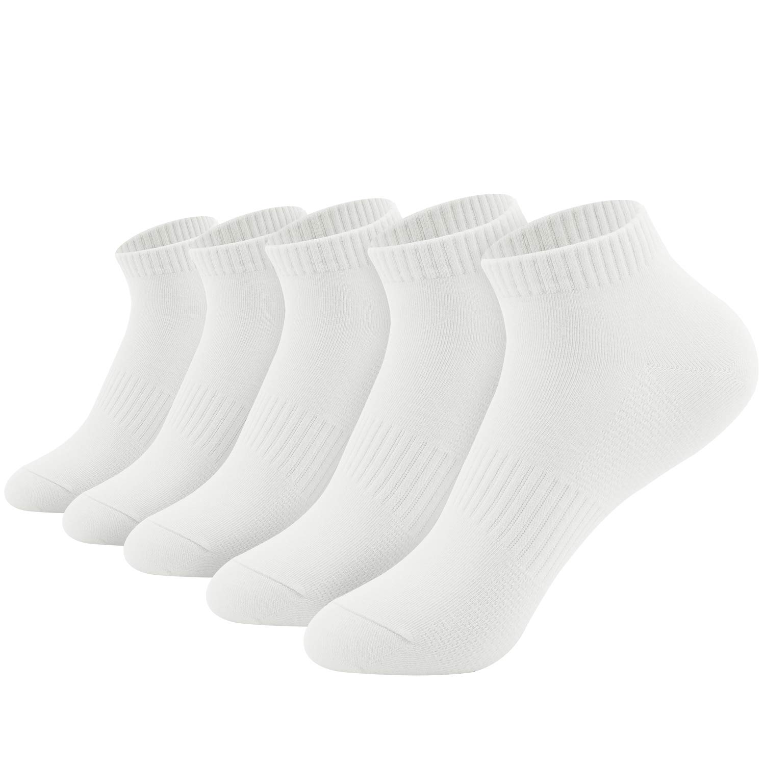 YMWALK Women Socks Comfortable Cotton Casual Breathable No Show Socks Non Slip Flat Boat Line Socks for Running Walking Fitness Outdoor Sports-5 Pair, 02-white, Low Cut