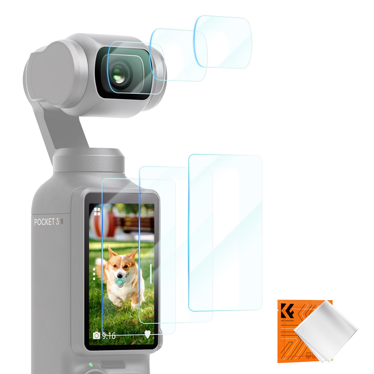 K&F CONCEPT Lens Screen Protector for DJI Osmo Pocket 3/4, [3+3 Pack] Creator Combo Camera 9H Tempered Glass Protective Film for DJI Osmo Pocket 3/4 with Cleaning Cloth Anti-Scrach Anti-Bubble