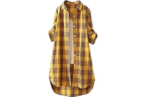 LUWITA Oversized Button Down Shirts for Women 2023 Plus Size Plaid Boyfriend Shirts Lightweight Long Sleeve Cardigans