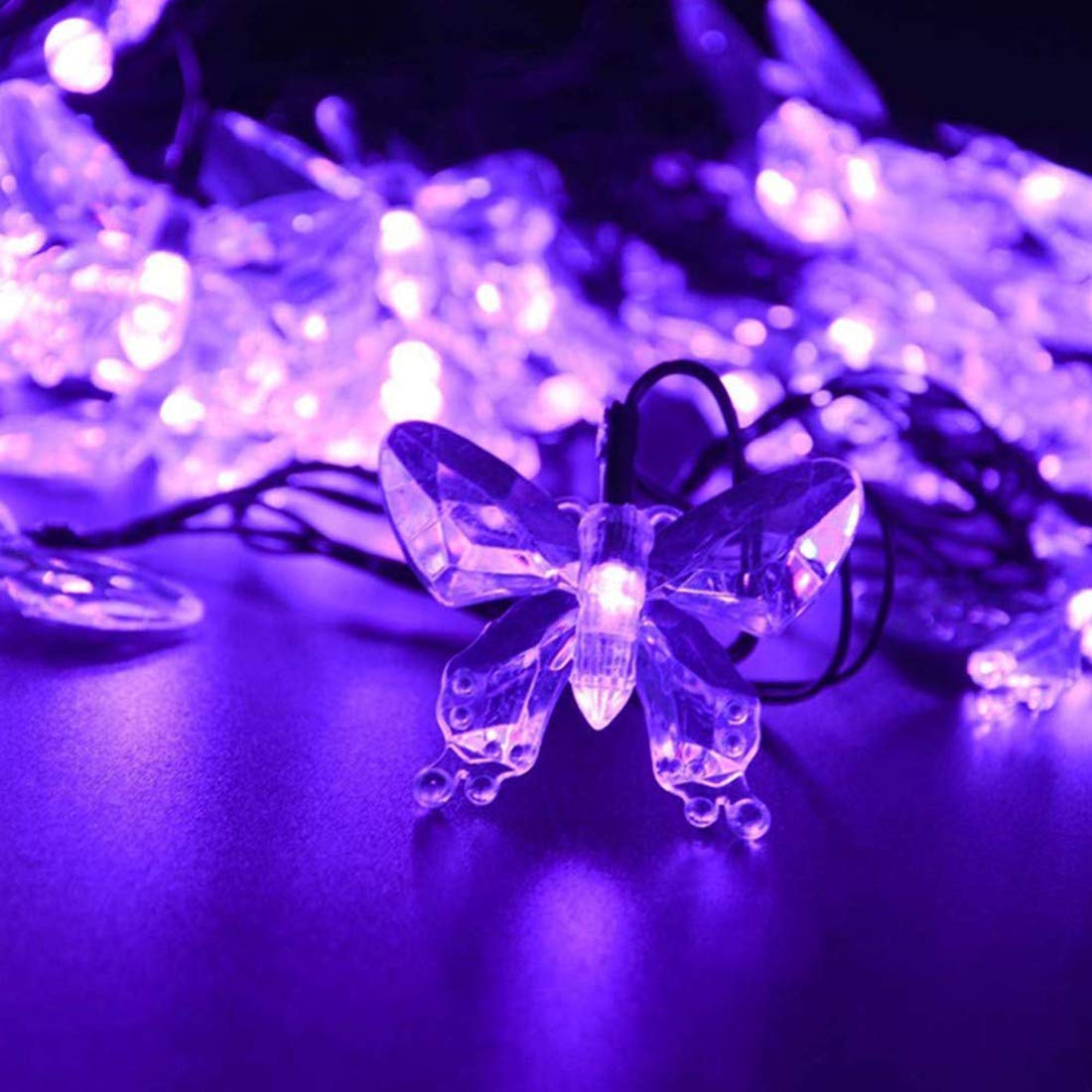 Butterfly String Lights,KINGCOO Waterproof 4.8M/16FT 20LED Butterfly Solar Lamp Christmas Fairy Decorative Lights for Home Party Wedding Patio Garden Porch Balcony Lighting Decorations (Purple)