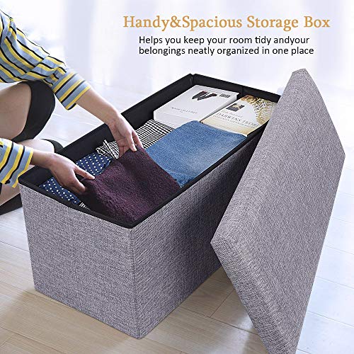 JiatuA Foldable Storage Ottoman Square Cube Foot Rest Stool/Seat Folding Seat Bench & Footrest Linen Fabric Ottomans Bench Coffee Table Puppy Step for Bedroom, Living Room, Entrance