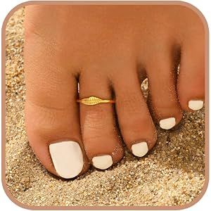 KIFUTENG 925 Sterling Silver Feather Leaf Toe Ring for Women Non Tarnish | 14K Gold Plated Adjustable Waterproof Toe Rings Ba