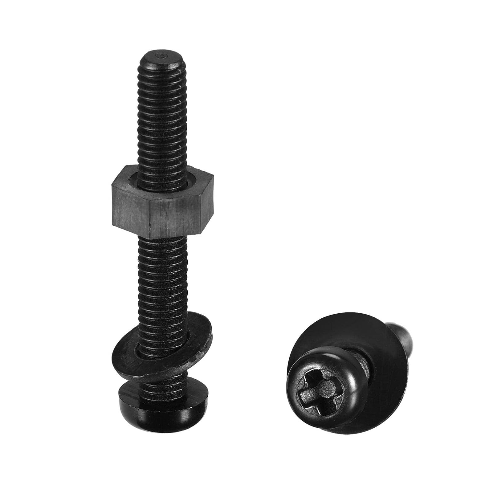 TOP-VIGOR 20Pcs M5x35mm Nylon Screw Nut Washer Assortment Kit, Round Head Machine Screw Bolt Nuts Flat Washers for Fixing Component, Industrial and Construction Fasteners, Black