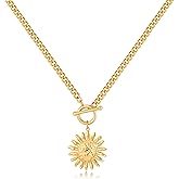 GREICHFAN Chunky Gold Sun Pendent Necklace for Women Dainty Sunshine Necklace Statement Necklace Toggle Clasp Necklaces Trendy Jewelry