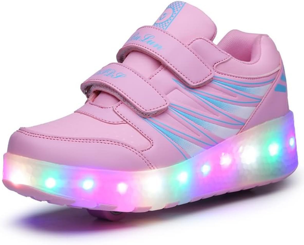 VMATE PU Boy Girl LED Light Up Roller Double Single Wheel Skate Sneaker Sport Shoes Dance Boot