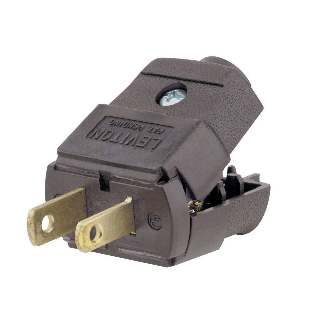 Photo 1 of Leviton 101-P 15 Amp, 125 Volt, NEMA 1-15P, 2P, 2W, Plug, Straight Blade, Residential Grade, Polarized, Non-Grounding, Brown