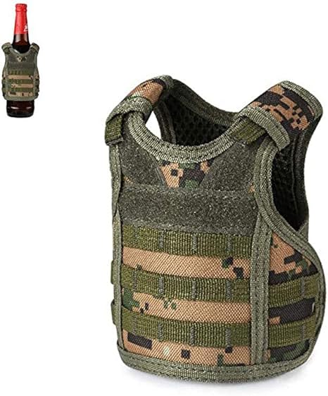 Amazon Co Jp 戦術的なミニビールベストビールジャケット 迷彩飲料 クーリークーラー12オンスまたは16オンスの缶またはボトルの装飾用調整可能なドリンクボトルベストホルダー ホーム キッチン
