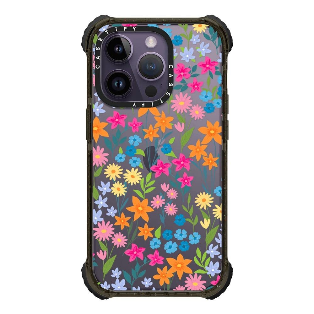 CASETiFY Ultra Impact iPhone 14 Pro Case [5x Military Grade Drop Tested / 11.5ft Drop Protection] - bright spring flowers - Glossy Black — image 1