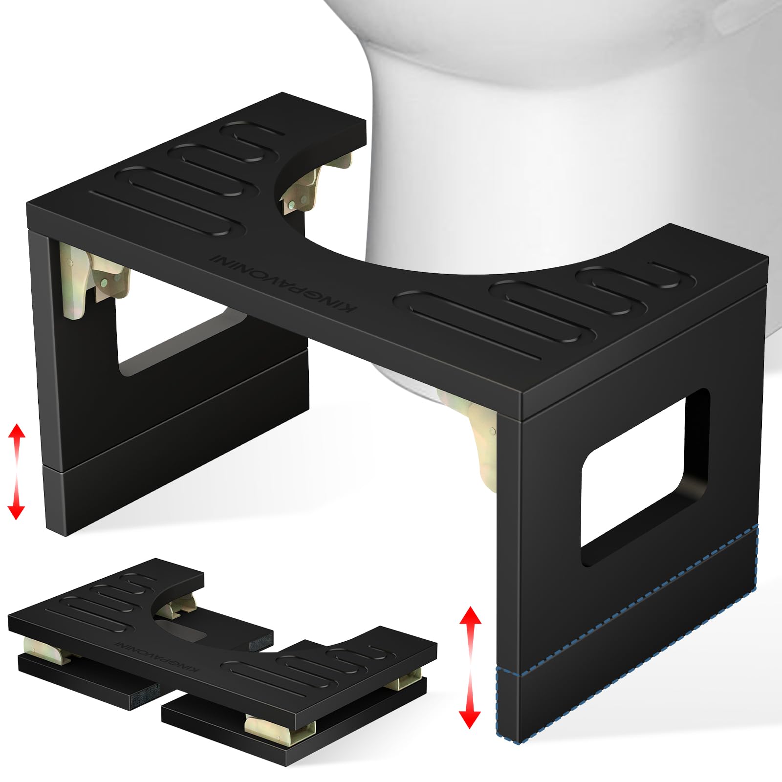Photo 1 of Bamboo Toilet Stool Squat 7in & 9in Adjustable Heights, Foldable Poop Potty Stool for Bathroom Adults Kids with Non-Slip Layer to Improve Bathroom Posture and Comfort, 400 lbs Capacity
