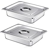 Mifoci Stainless Steam Hotel Pan with Lid, 2-1/2 Inch Deep Steam Table Pan Restaurant Supplies Reusable Anti Rust Catering Storage for Home, Party, Restaurant, Hotel, Buffet(2 Sets,1/2 Size)