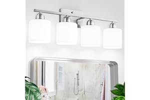 FAISHILAN 4 Light Bathroom Light Fixtures, Brushed Nickel Vanity Lights for Bathroom with Milky White Frosted Glass Shade, Wall Lights for Mirror Bedroom Living Room E26 Base