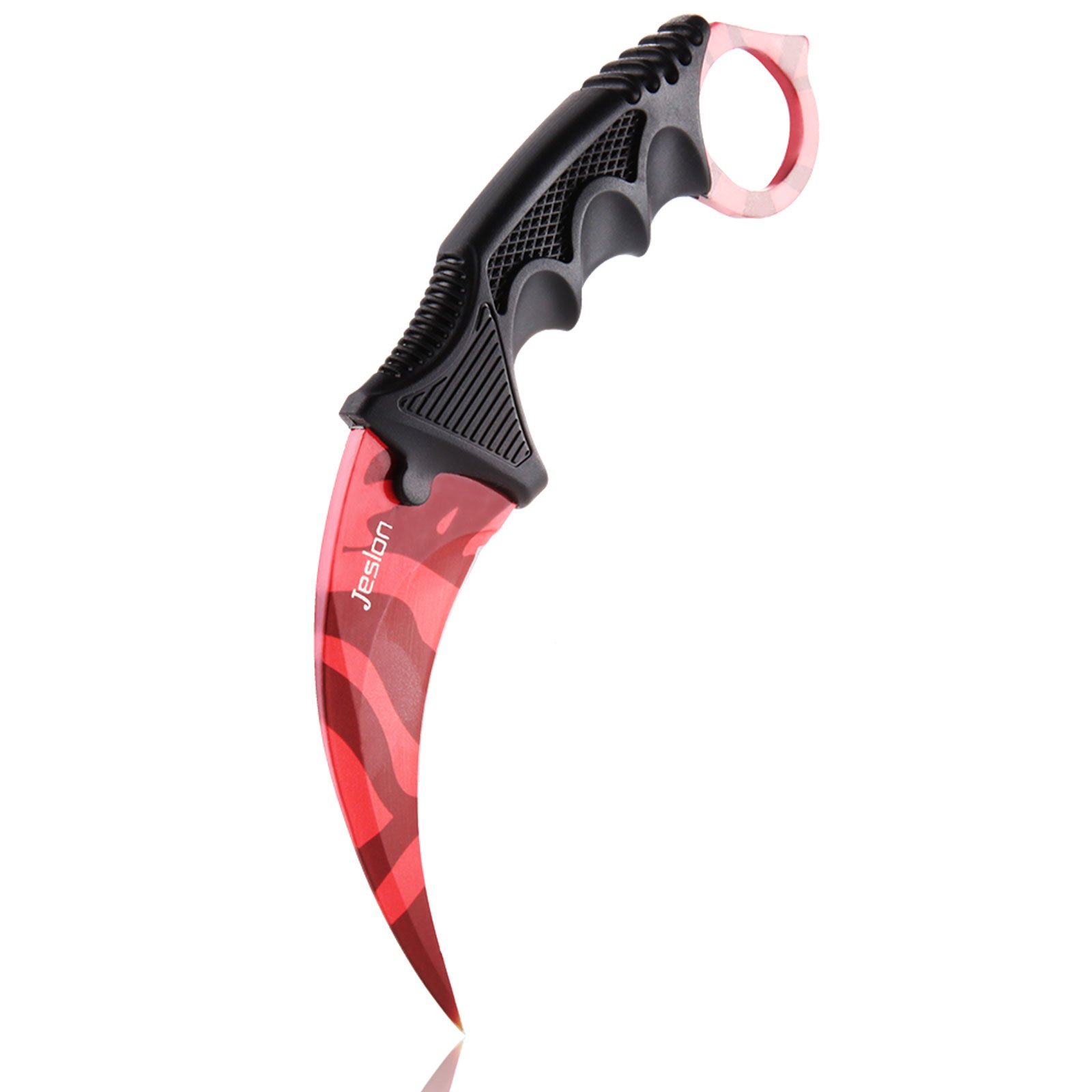 Jeslon Stainless Steel Tactical Karambit Hawbill Knife With Sheath and Cord,Survival Defense Claw Fixed Knife For Outdoor Hunting Camping Hiking Tools (Red zebre)