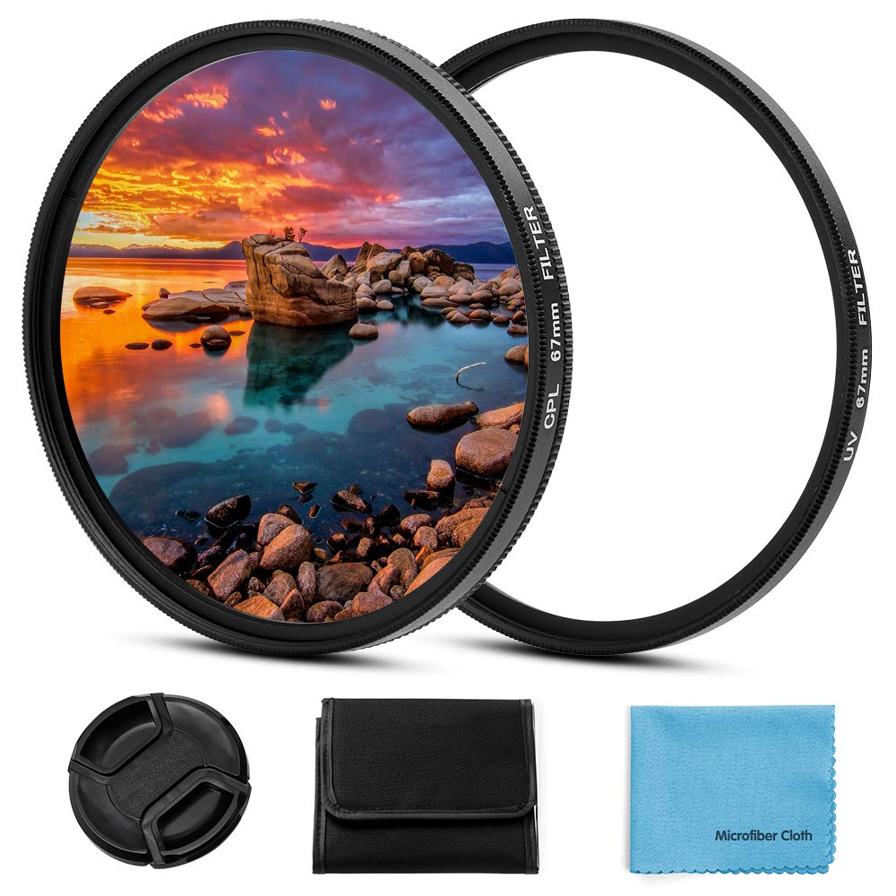 Fotover 62mm Universal UV CPL Filter Set, UV Protection Filter, Circular Polarizing Filter, Centre Pinch Lens Cap, Black