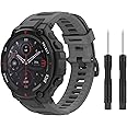 MoKo Watch Band Compatible with Amazfit T-Rex/T-Rex Pro Smartwatch, Soft Silicone Replacement Sport Strap Breathable Wristband with Screwdrivers, Dark Gray