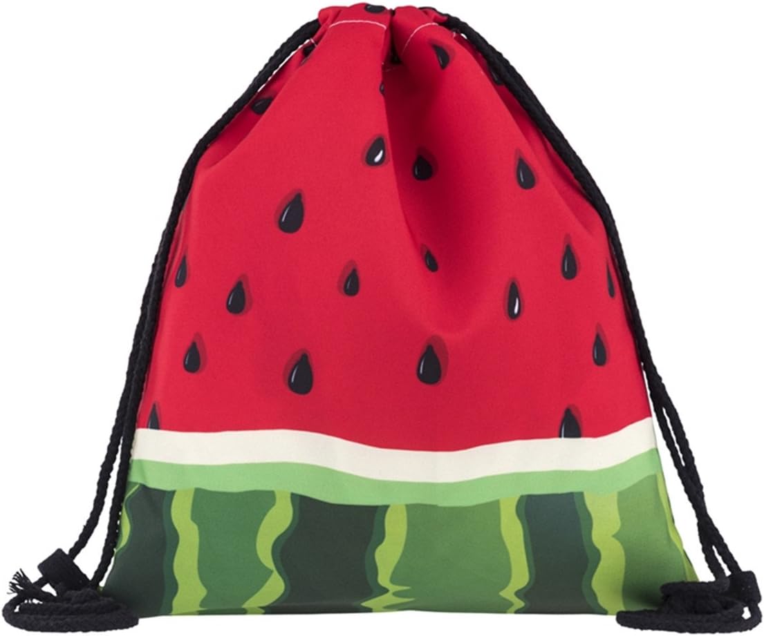 CreativeeBoys Girls Teenager Drawstring Bag ，Full printing Drawstring Backpack School Shoulder Backpack Nylon Folding Bag for School Home Travel Sport Storage (WATERMELON RED)