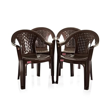 Varmora Medium Back Chair Set of 4 (Netted - Brown)