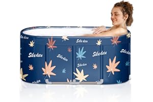 LERGNA Portable Bathtub,Foldable Freestanding Bathtub,Japanese Soaking Tub,Shower Stall Tub,Bathroom Folding SPA Bath For Adults, Boys & Girls,Outdoor/Indoor Hot Ice Bath,47 Inch,Blue,PVC & Al Alloy